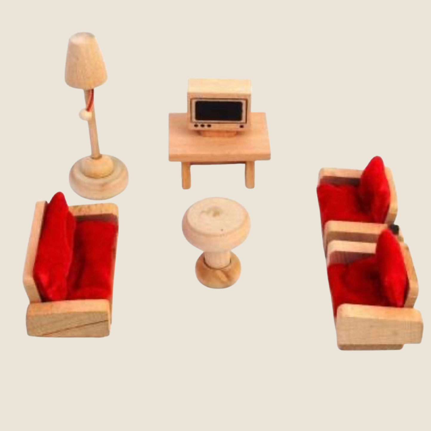 Completo Set Muebles De Living en Madera Para Casa de Muñecas