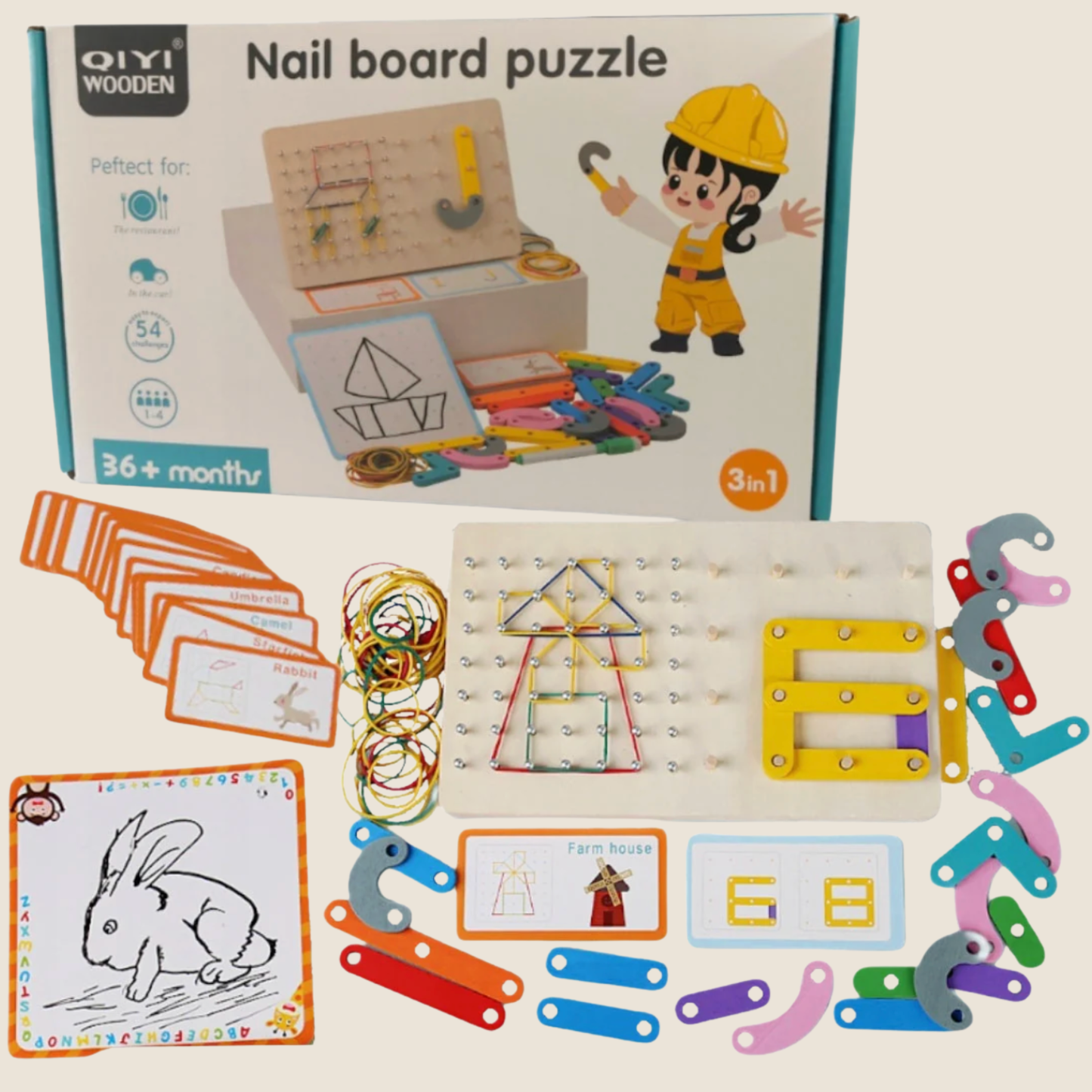 Juego Creativo pizarra 3 en 1 – Elásticos, Construcción y Dibujo