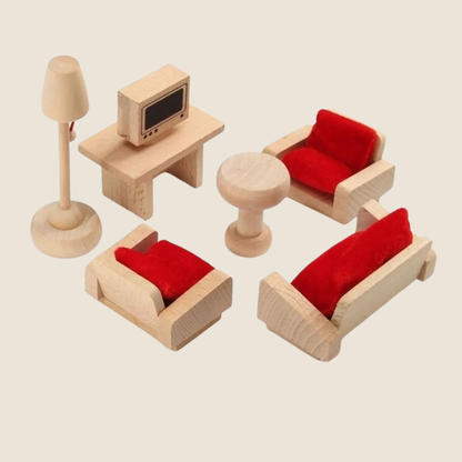 Completo Set Muebles De Living en Madera Para Casa de Muñecas