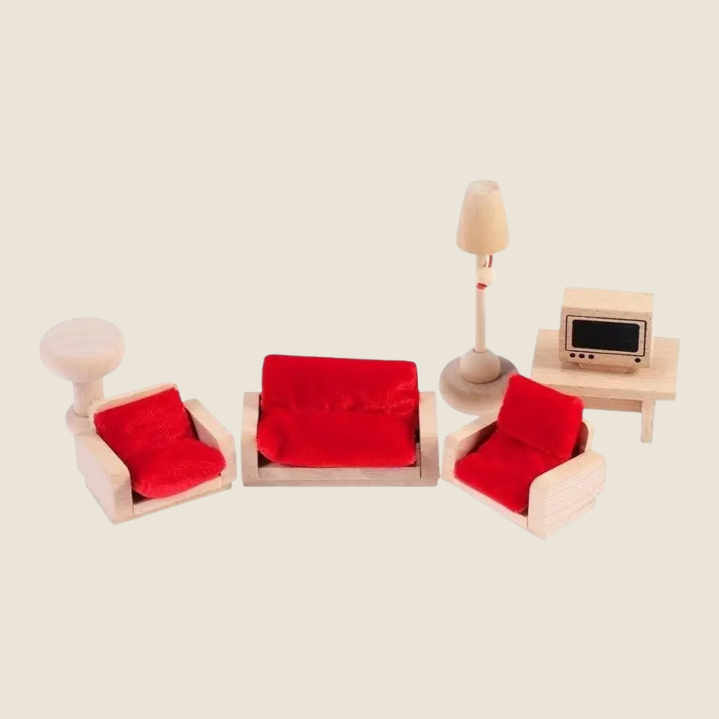 Completo Set Muebles De Living en Madera Para Casa de Muñecas