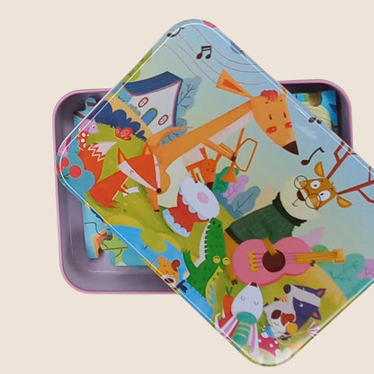 Set de Puzzles en Caja Metálica – 4 Puzzles Ilustrados