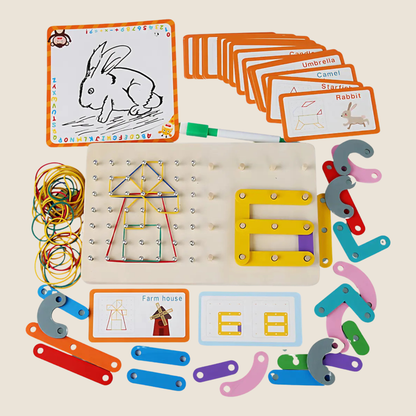 Juego Creativo pizarra 3 en 1 – Elásticos, Construcción y Dibujo