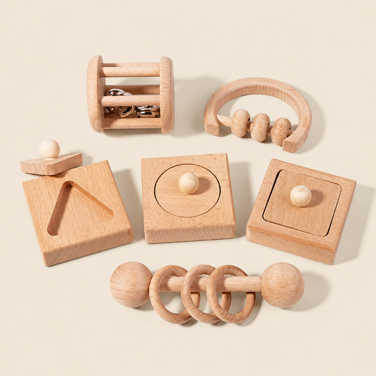 Set de Sonajeros Sensoriales de Madera – 6 Piezas